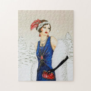 Art Deco Retro Vintage Weihnachtsdame Puzzle