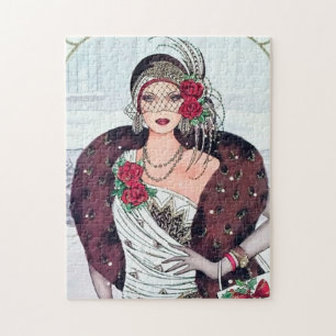 Art Deco Retro Vintage Weihnachtsdame Puzzle