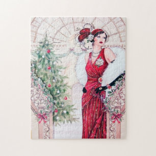 Art Deco Retro Vintage Weihnachtsdame Puzzle
