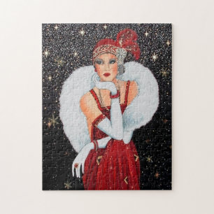 Art Deco Retro Vintage Weihnachtsdame Puzzle