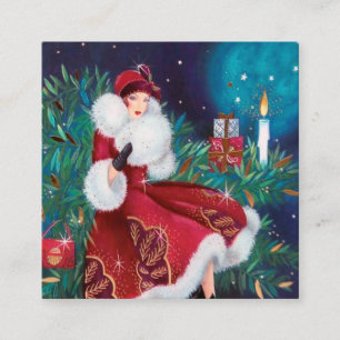 Art Deco Retro Vintage Weihnachtsdame Quadratische Visitenkarte