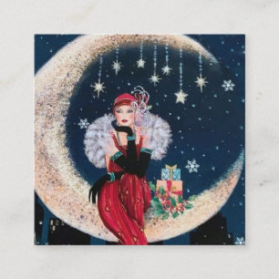 Art Deco Retro Vintage Weihnachtsdame Quadratische Visitenkarte