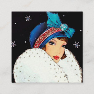 Art Deco Retro Vintage Weihnachtsdame Quadratische Visitenkarte