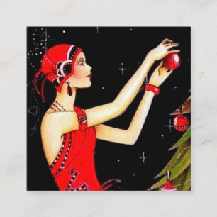 Art Deco Retro Vintage Weihnachtsdame Quadratische Visitenkarte