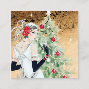 Art Deco Retro Vintage Weihnachtsdame Quadratische Visitenkarte