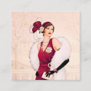 Art Deco Retro Vintage Weihnachtsdame Quadratische Visitenkarte