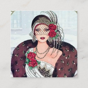 Art Deco Retro Vintage Weihnachtsdame Quadratische Visitenkarte