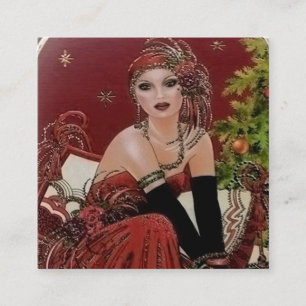 Art Deco Retro Vintage Weihnachtsdame Quadratische Visitenkarte