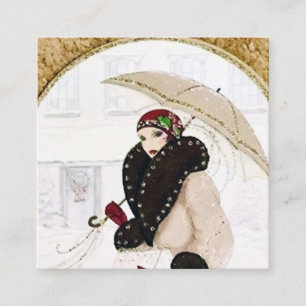 Art Deco Retro Vintage Weihnachtsdame Quadratische Visitenkarte