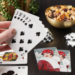 Art Deco Retro Vintage Weihnachtsdame Spielkarten