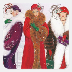 Art Deco Retro Vintage Weihnachtsdamen Aufkleber