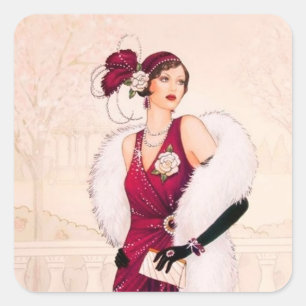Art Deco Retro Vintage Weihnachtsdamen-Aufkleber Quadratischer Aufkleber