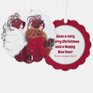 Art Deco Retro Vintage Weihnachtsdamen Ornament Karte