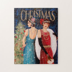 Art Deco Retro Vintage Weihnachtsdamen Puzzle
