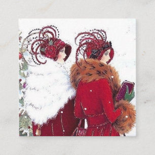 Art Deco Retro Vintage Weihnachtsdamen Quadratische Visitenkarte