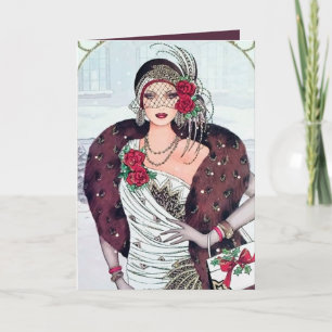 Art Deco Retro vintage Weihnachtsfrau Karte