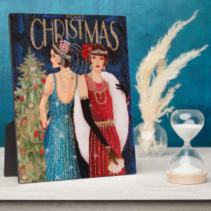 Art Deco Retro Vintage Weihnachtsfrauen Urlaub Fotoplatte