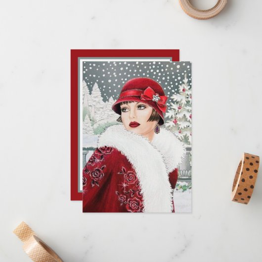 Art Deco Retro Weihnachten Mitteilungskarte (Vorderseite/Rückseite Beispiel)