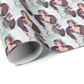 Art Deco Retro Weihnachtsfrau Geschenkpapier (Rolleneckpunkt)