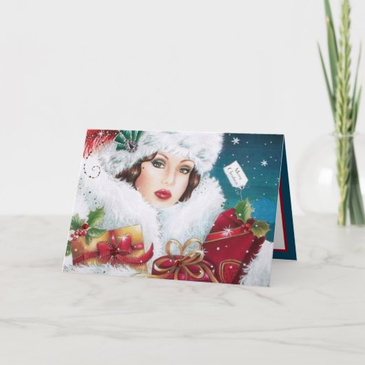 Art Deco Retro Weihnachtsfrau Karte (Vorderseite)