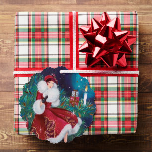 Art Deco Retro Weihnachtsfrau Ornament Karte