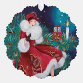 Art Deco Retro Weihnachtsfrau Ornament Karte (Vorderseite)