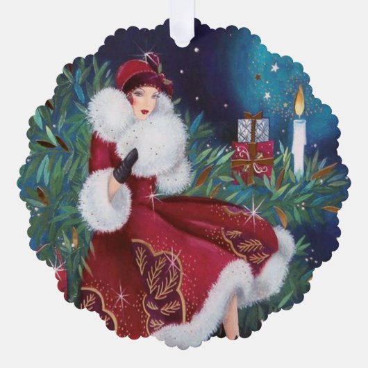 Art Deco Retro Weihnachtsfrau Ornament Karte (Vorderseite)