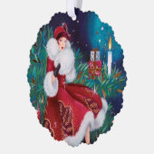 Art Deco Retro Weihnachtsfrau Ornament Karte (Links)