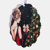 Art Deco Retro Weihnachtsfrau Ornament Karte (Links)