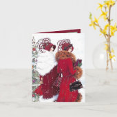 Art Deco Retro Weihnachtsfrauen Karte (Gelbe Blume)