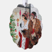 Art Deco Retro Weihnachtsfrauen Ornament Karte (Links)