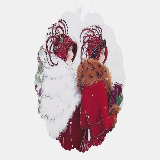 Art Deco Retro Weihnachtsfrauen Ornament Karte (Rechts)