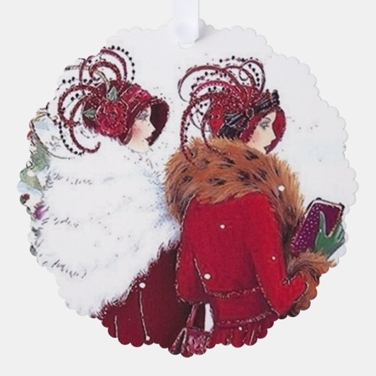 Art Deco Retro Weihnachtsfrauen Ornament Karte (Vorderseite)