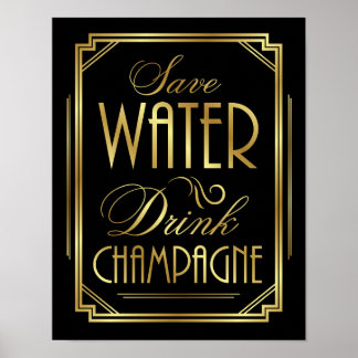 Art Déco RETT WASSERDRINK CHAMPAGNE Unterschrift P Poster