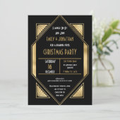 Art Deco Roaring 1920er Gold Black Christmas Party Einladung (Stehend Vorderseite)