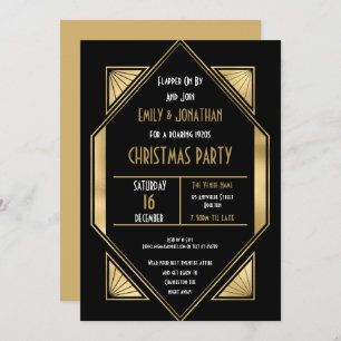 Art Deco Roaring 1920er Gold Black Christmas Party Einladung