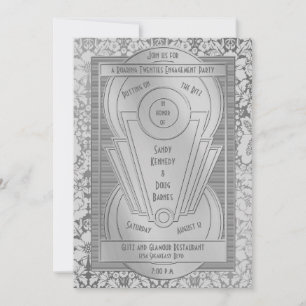 Art Deco Roaring 20 Silver Engagement Party Einladung