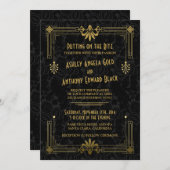 Art Deco Roaring 20er Black Gold Hochzeit Einladun Einladung (Vorne/Hinten)