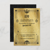 Art Deco Roaring 20er Black Gold Wedding RSVP Card (Vorne/Hinten)