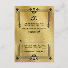 Art Deco Roaring 20er Black Gold Wedding RSVP Card