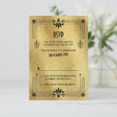 Art Deco Roaring 20er Black Gold Wedding RSVP Card (Stehend Vorderseite)