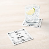 Art Deco Roaring 20er Brautbräutigam Datum Hochzei Rechteckiger Pappuntersetzer (Vor Ort)