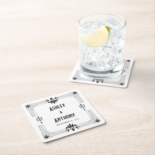 Art Deco Roaring 20er Brautbräutigam Datum Hochzei Rechteckiger Pappuntersetzer (Vor Ort)