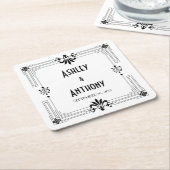 Art Deco Roaring 20er Brautbräutigam Datum Hochzei Rechteckiger Pappuntersetzer (angewinkelt)