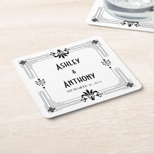 Art Deco Roaring 20er Brautbräutigam Datum Hochzei Rechteckiger Pappuntersetzer (angewinkelt)