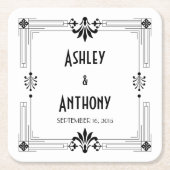 Art Deco Roaring 20er Brautbräutigam Datum Hochzei Rechteckiger Pappuntersetzer (Vorderseite)