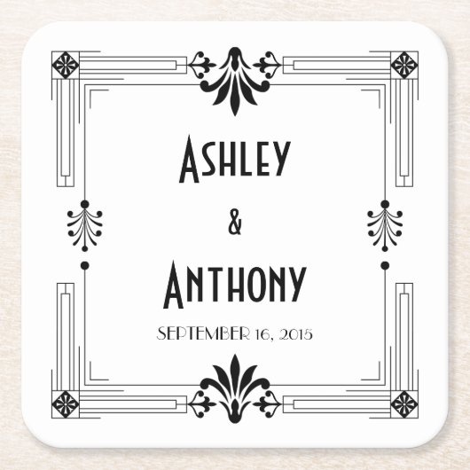 Art Deco Roaring 20er Brautbräutigam Datum Hochzei Rechteckiger Pappuntersetzer (Vorderseite)