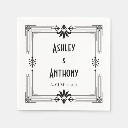 Art Deco Roaring 20er Brautbräutigam Datum Hochzei Serviette (Vorderseite)