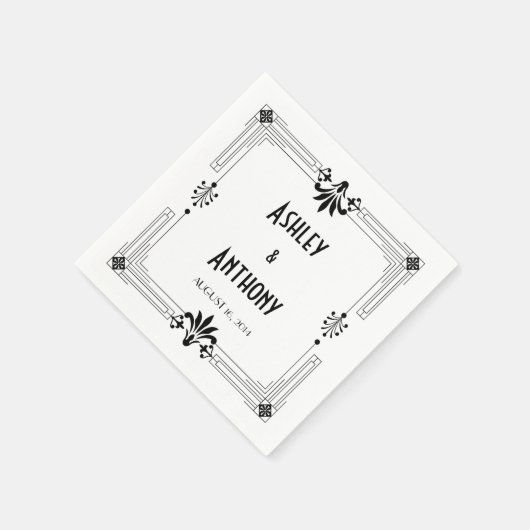 Art Deco Roaring 20er Brautbräutigam Datum Hochzei Serviette (Ecke)