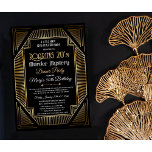 Art Deco Roaring 20er Geburtstagseinladung Einladung<br><div class="desc">Roaring 20 Jahre Roaring 20 Art Déco Art Nuevo Schwarz und Gold Party Gatsby thematisch Mystery Whodunnit Gradient Gold Geburtstagsfeier Einladung</div>